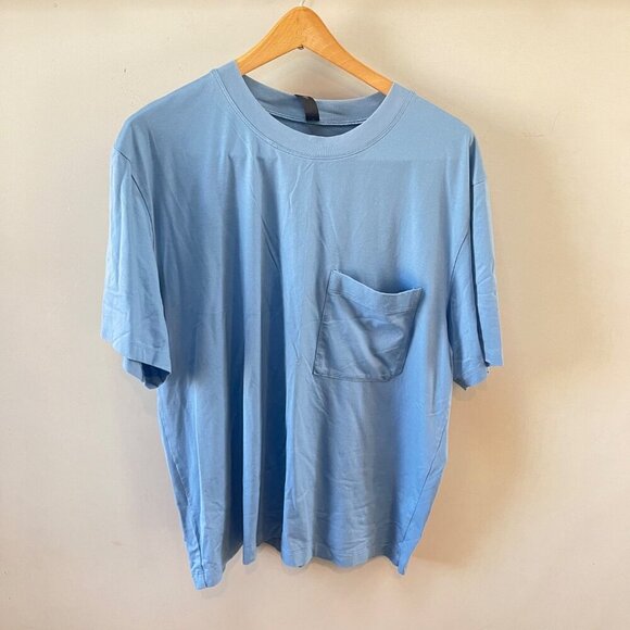 Lululemon Mens Fundamental Blue‎ Short Sleeve T-Shirt With Chest Pocket S - Picture 1 of 5